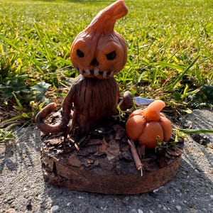 Scary pumpkin creature polymer clay sculpture diorama