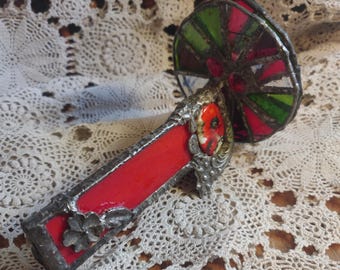Handmade Stained Glass Double Wheel Kaleidoscope - Brilliant Poppies