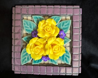 Bright Blocks: Purple with Yellow Roses