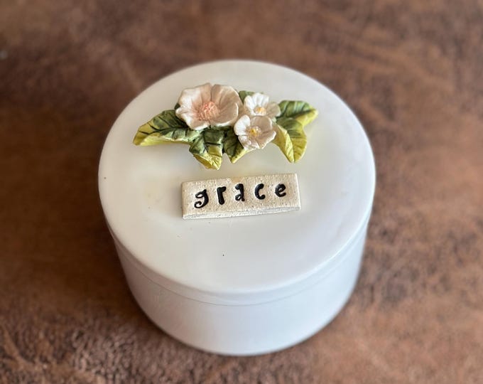 Ceramic Bisque 3-Inch Trinket Dish GRACE with Pale Pink Roses