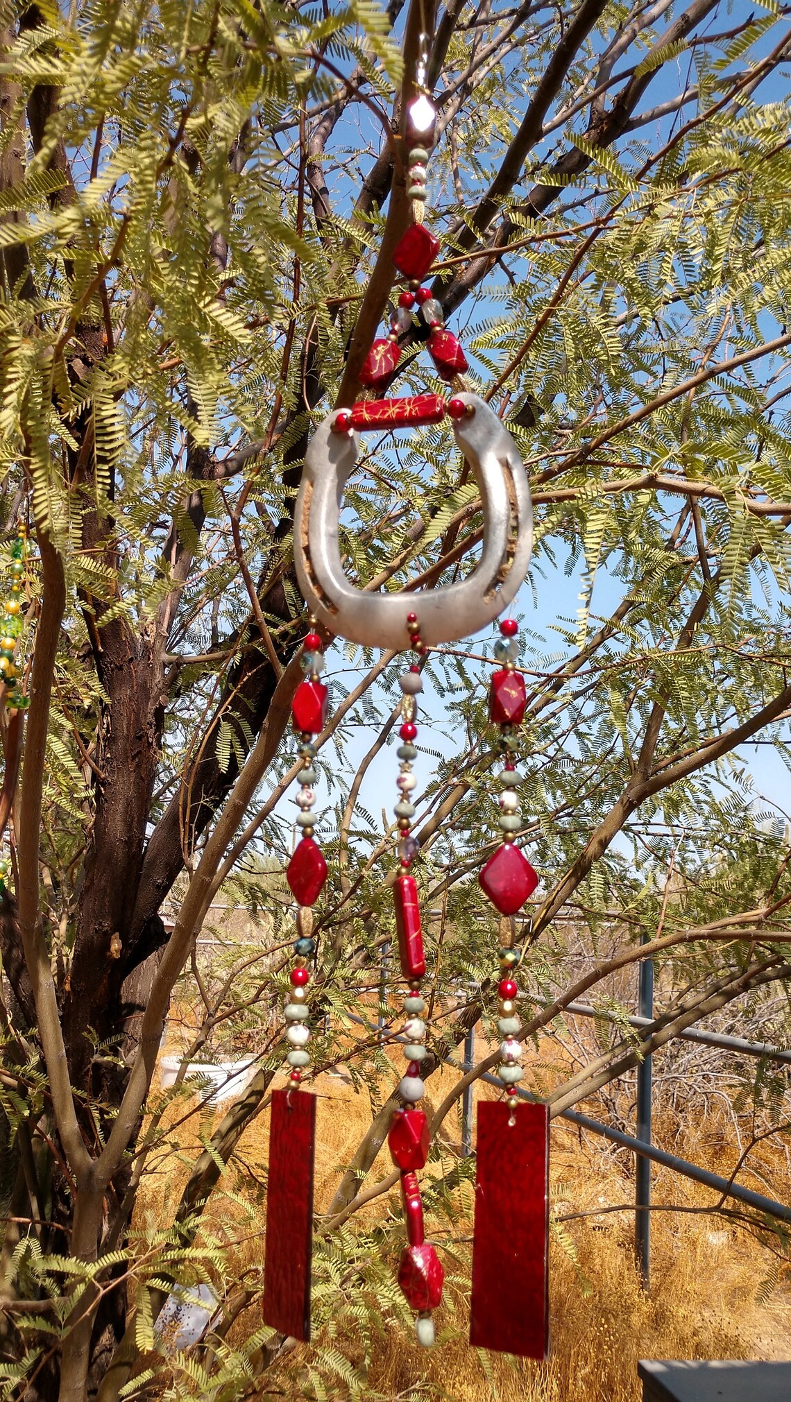 Hasndmade Horseshoe Wind Chime Red & Silver Etsy