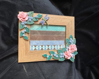 Wooden Frame Pink Roses & Dragonfly - 8x10