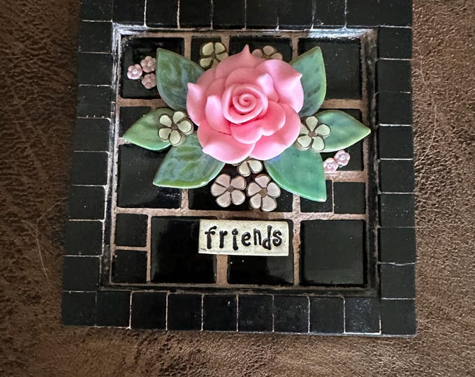 Bright Blocks: Friends - Black Mosaic with Pink Rose