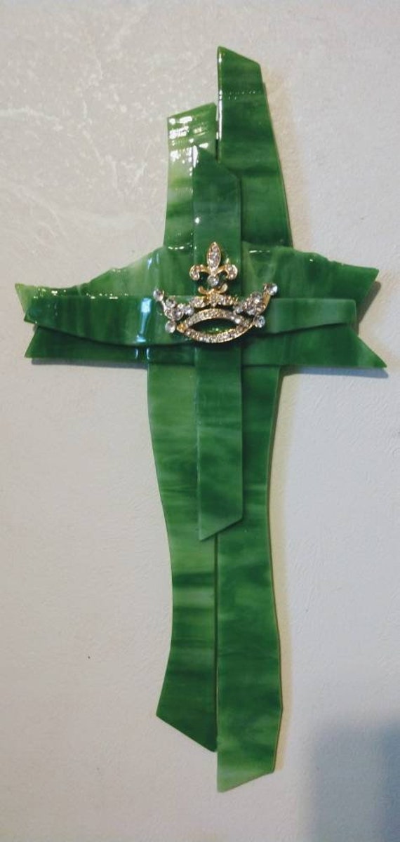 Beautiful Green Fused Glass Cross