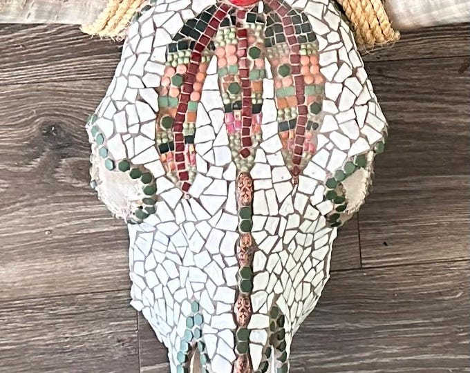 Mosaic Longhorn Steer Skull - Sacred Feathers