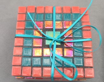 Handmade Mosaic Coasters - Set of 4 - Watermelon & Sky Blue