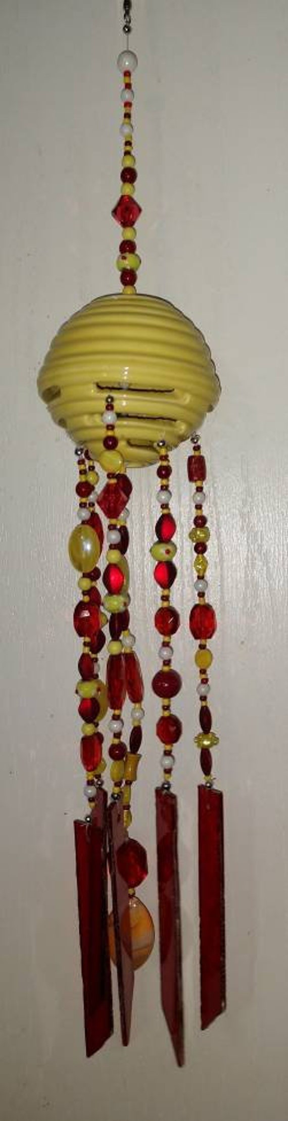 Beautiful Red and Yellow Stained Glass Wind Chime
