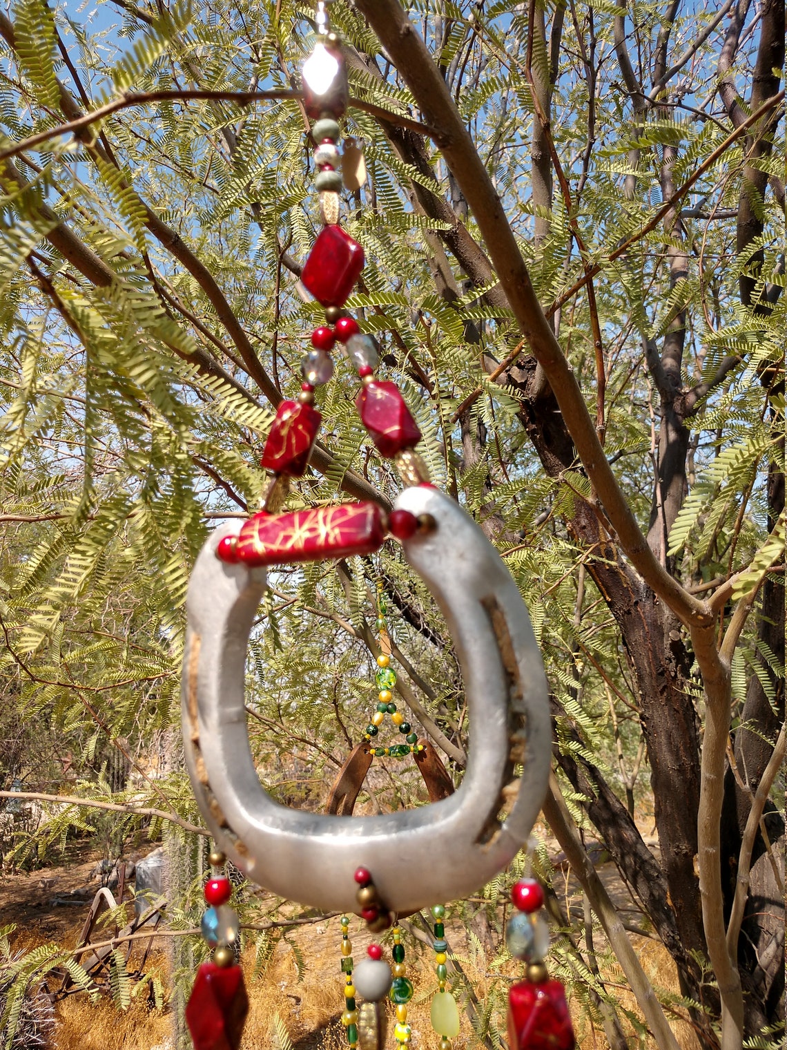 Hasndmade Horseshoe Wind Chime Red & Silver Etsy