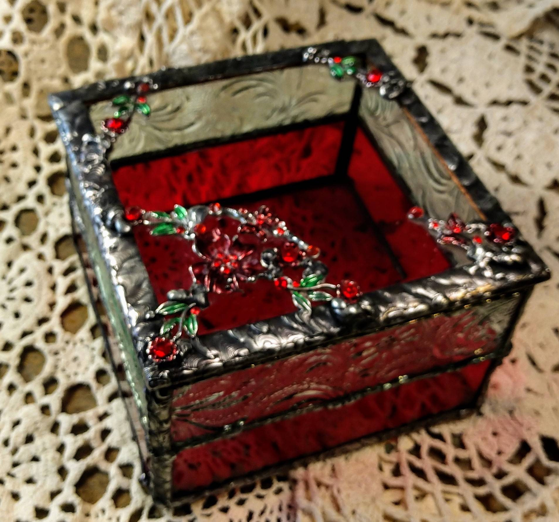 Beautiful Stained Glass Box Red Floral