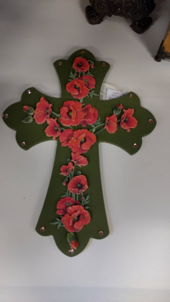 Beautiful 3-D Cross with Die Cut Poppies