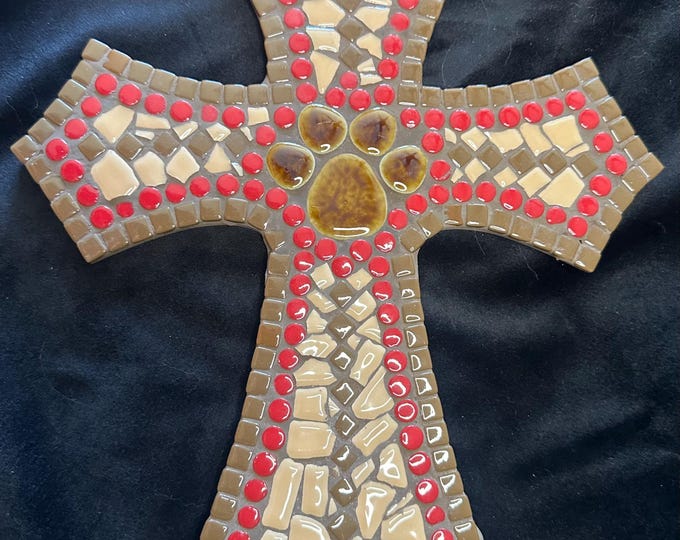Pet Paw Cross - Red and Brown