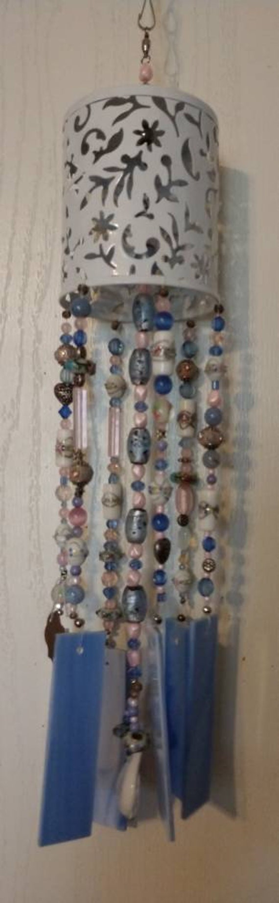Exquisite Stained Glass Wind Chime with Handmade Lampwork Beads