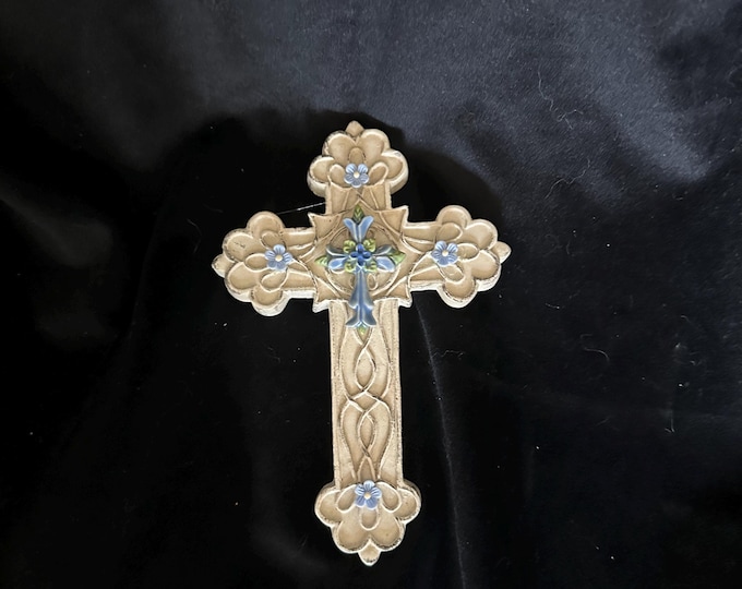 Ceramic Wall Cross with Baby Blue Roses