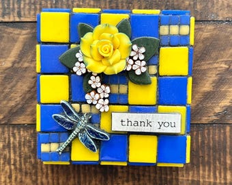 Bright Blocks: Thank You - Yellow Rose & Blue Butterfly
