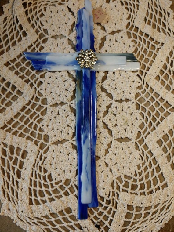 Beautiful Blue Stained Glass Cross