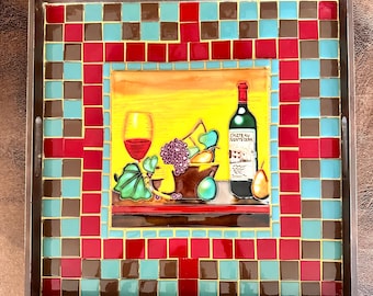 Handmade Mosaic Wine Tray - 16 X 16