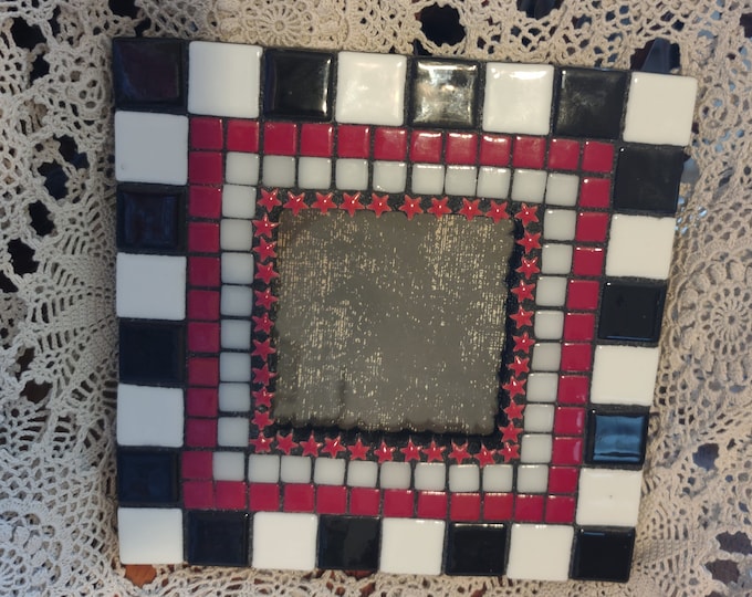 Mosaic Picture Frame - Black & White with Red Stars