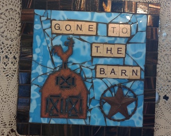 Mosaic Wall Plaque: Gone to the Barn