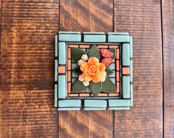 Bright Blocks: Peach Rose on Turquoise