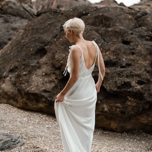 Elegant bias cut wedding dress, satin slip dress, minimalist wedding dress, spaghetti strap dress, white long dress, simple wedding dress