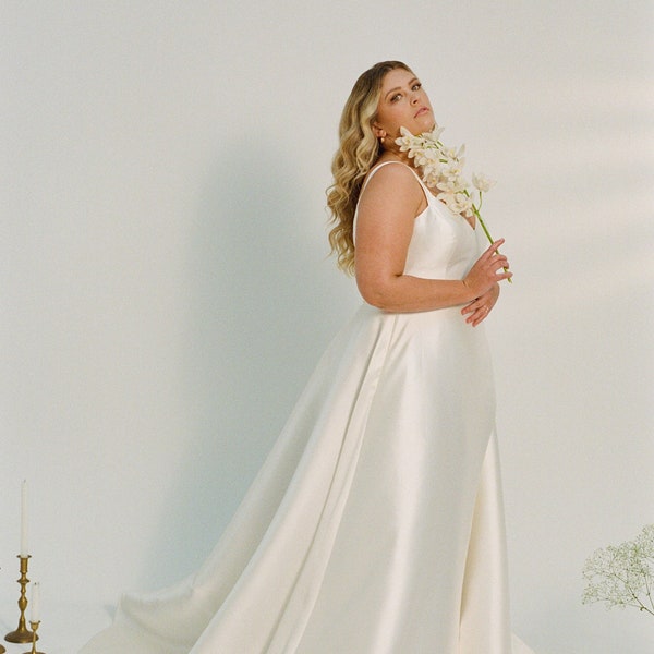 Reign Gown - Mikado V-neck wedding dress with split