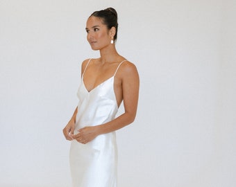 Leia Gown - Bias cut v neck silk satin gown