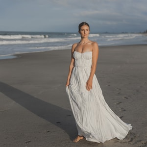 Noah Gown - Crushed satin wedding gown with optional strapless or draped sleeves