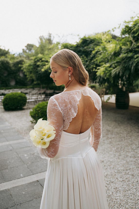 Yasmin Spitze ausgebogten Rand, Langarm-Bolero mit Perle