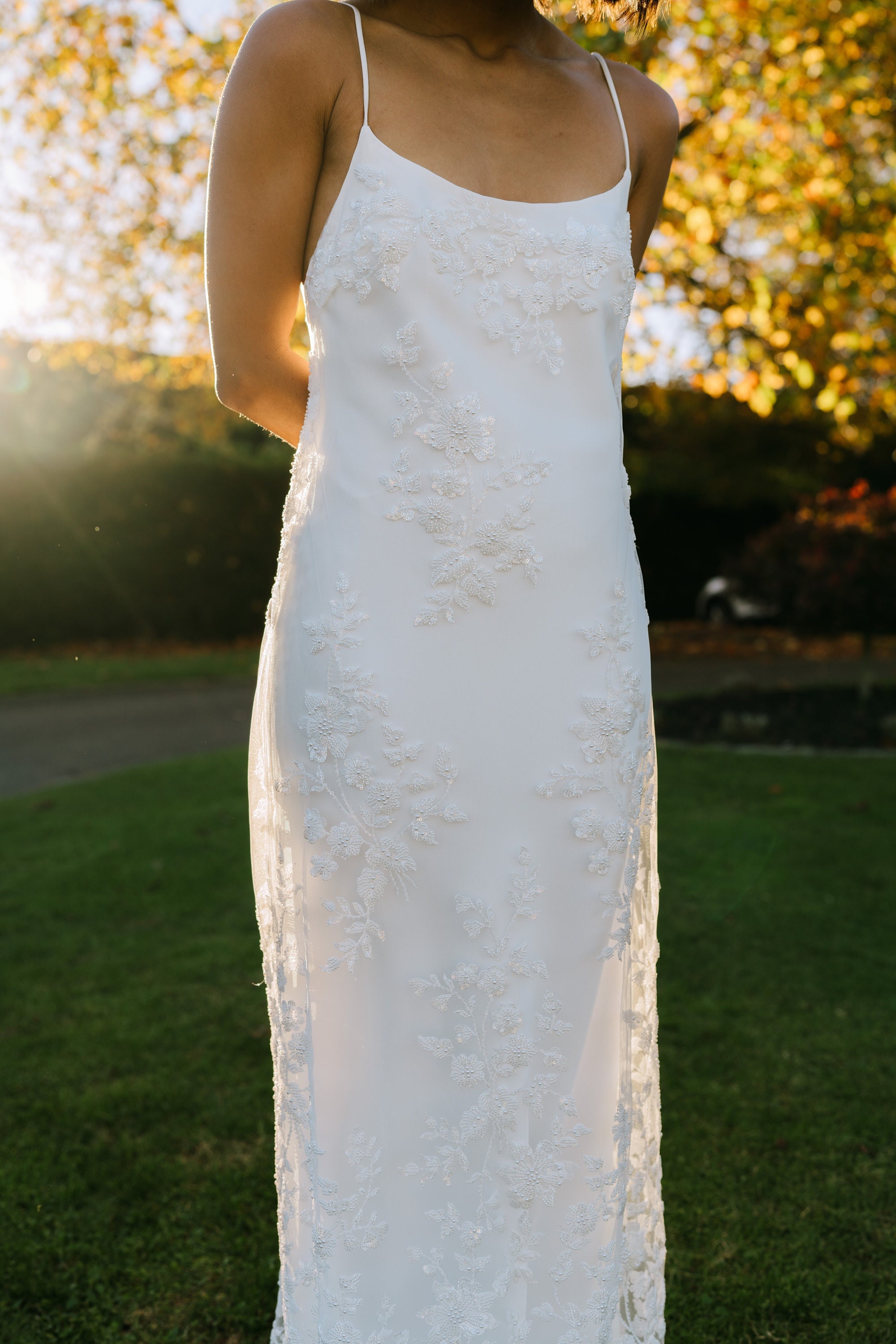 Gala Gown - Beaded tulle satin slip wedding dress