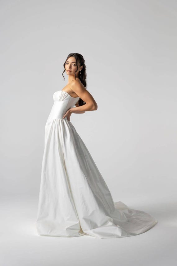 dupion silk wedding dress Style 8927: Silk Dupion A-Line with Deep V-Back and V-Neckline
