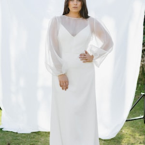 Sheer silk Organza Wrap Top with volume bishop sleeves. Modern Bridal Top image 6