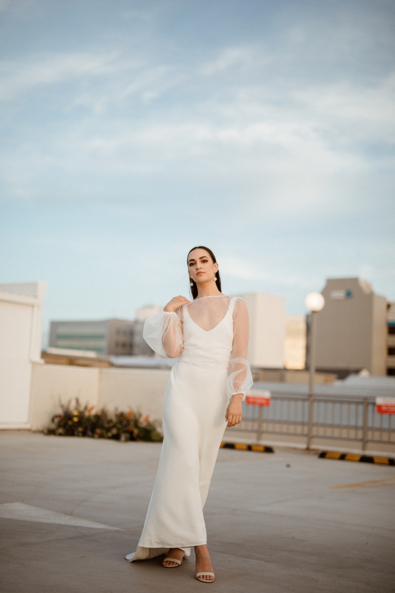 Sheer silk Organza Wrap Top with volume bishop sleeves. Modern Bridal Top image 4