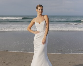 Clover gown - Beaded sweetheart bodice with fitted satin skirt