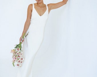 Lucy Gown - Silk crepe slip wedding dress cut on the bias. Minimalist