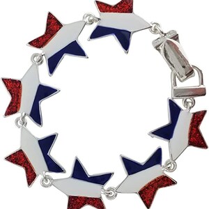 Versilbertes Armband mit Emaille USA Flagge Stern Link