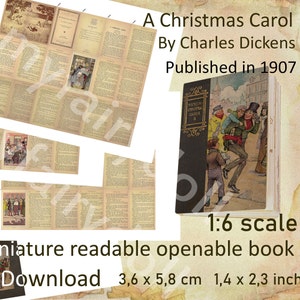 Miniatur-Kopie eines Vintage-Buches 1907, Diy Readable Openable Doll Mini Book mit 64 Seiten, A Christmas Carol von C.Dickens, dollhouse