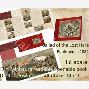 Antique minibook &quot;Ballad of the Lost Hare&quot; with 26 pages Digital Openable Miniature Book, DIY Readable Vintage Doll Book, dollhouse library