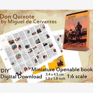 Printable Miniature Book &quot;Don Quixote&quot;,  DIY Doll Mini Book with 46 pages, Dollhouse 1:6 1/4 scale, Blythe, doll room, digital library