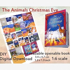 The Animals Christmas Eve, Miniature openable book with 24 pages, readable minibook for dolls, dollhouse 1:6, Blythe BJD doll room