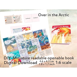 DIY Doll mini book with 26 pages, dollhouse library 1:6 1/4 scale, Blythe room, miniature book template, Over in the Arctic, digital