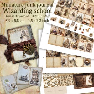 Zauberhafte Schule Miniatur Junk Journal Kit - 70 Seiten, 7 Schnitte, 3 Taschen, Lesezeichen, Sofort Download für Puppenhäuser & Halloween Dekor