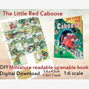 DIY Openable doll miniature book with 24 pages, Little Red Caboose, readable mini book dollhouse 1: 6 1/4 scale, Blythe, BJD Minifee