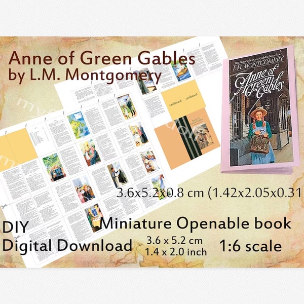 DIY Doll mini book with 46 pages "Anne of Green Gables", digital download, dollhouse 1:6 1/4 scale, Blythe, doll room