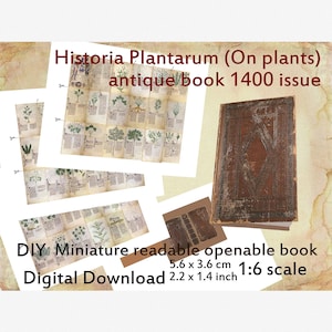 Miniaturowa kopia antycznej książki, wydanie 1400, DIY Vintage Openable Doll Mini Book z 54 stronami, Historia Plantarum (O roślinach), domek dla lalek