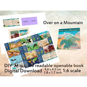 DIY Doll mini book with 26 pages, digital download, Over on a Mountain, dollhouse library 1:6 1/4 scale, Blythe, doll room, Ukrainian