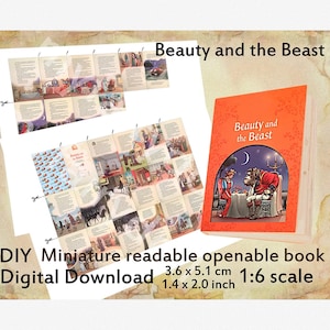 Readable minibook for dolls &quot;Beauty and the Beast&quot; DIY miniature book with 19 pages, dollhouse 1:6 scale, Blythe, BJD