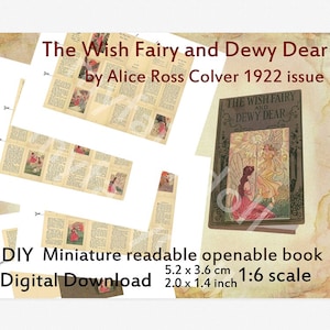 Miniaturowa kopia wydania Vintage Book z 1922 r., DIY Readable Openable Doll Mini Book z 60 stronami, The Wish Fairy i Dewy Dear, domek dla lalek
