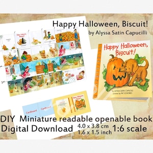 Printable Doll Mini Book with 24 pages, Dollhouse 1:6 1/4 scale, Happy halloween, Biscuit, DIY miniature library, Blythe bjd