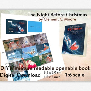 Printable Miniature Book, DIY The Night Before Christmas, Readable Doll Mini Book with 20 pages, Dollhouse, Blythe, digital library