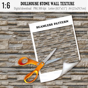 Miniature Stone Wall Texture 1:6 Scale – Fossil Strip Design, Seamless Printable Wallpaper for Dollhouse, Diorama, Roombox, Model Building